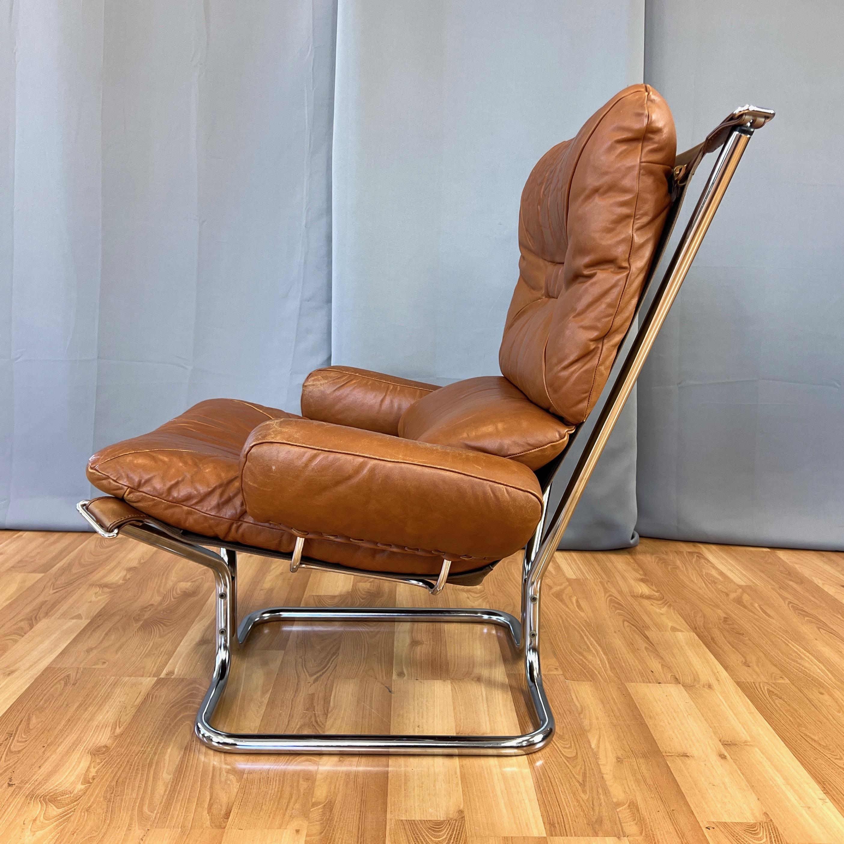 Norwegian Harald Relling for Westnofa Leather and Chrome Wing Lounge Chair, Norway, 1970s