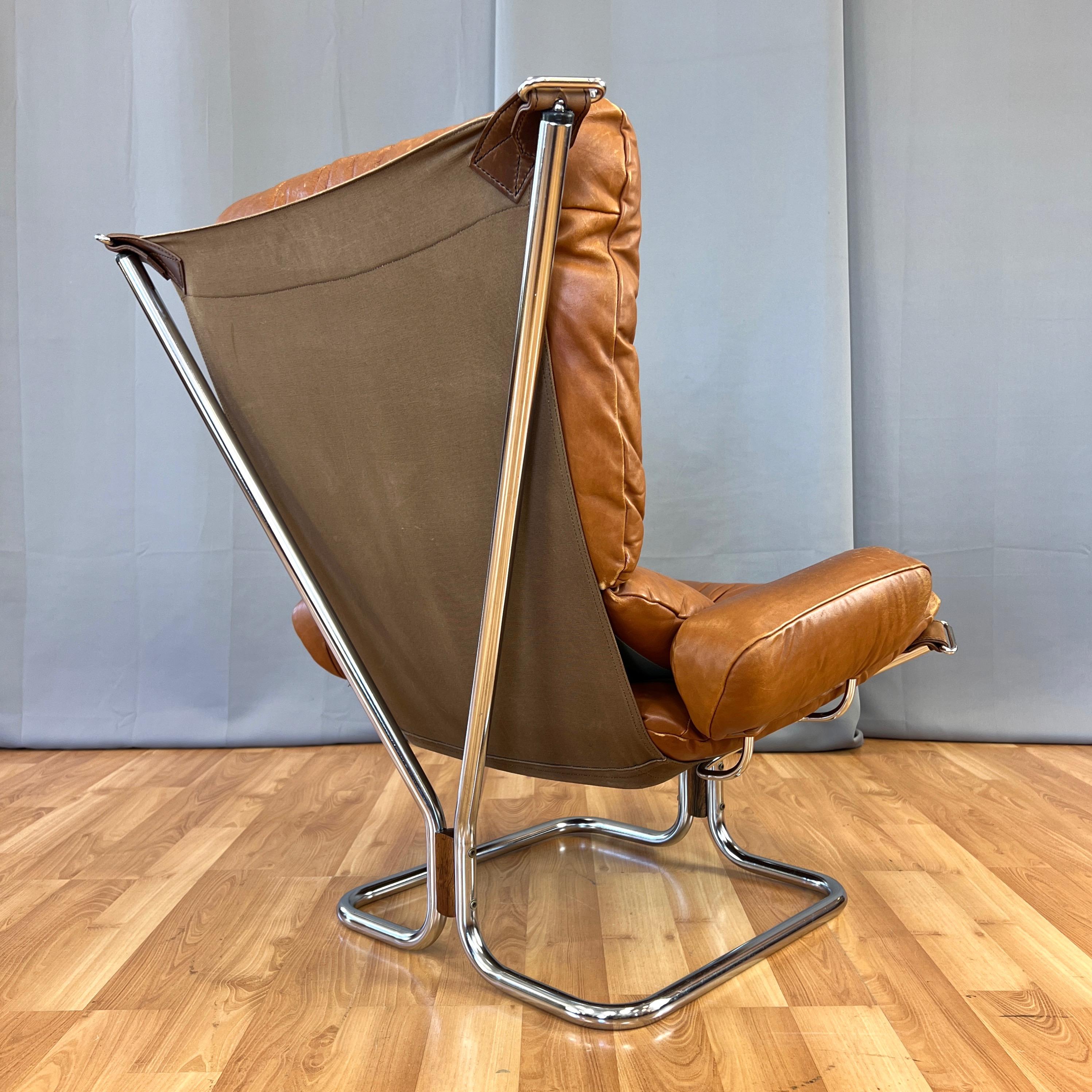 Late 20th Century Harald Relling for Westnofa Leather and Chrome Wing Lounge Chair, Norway, 1970s