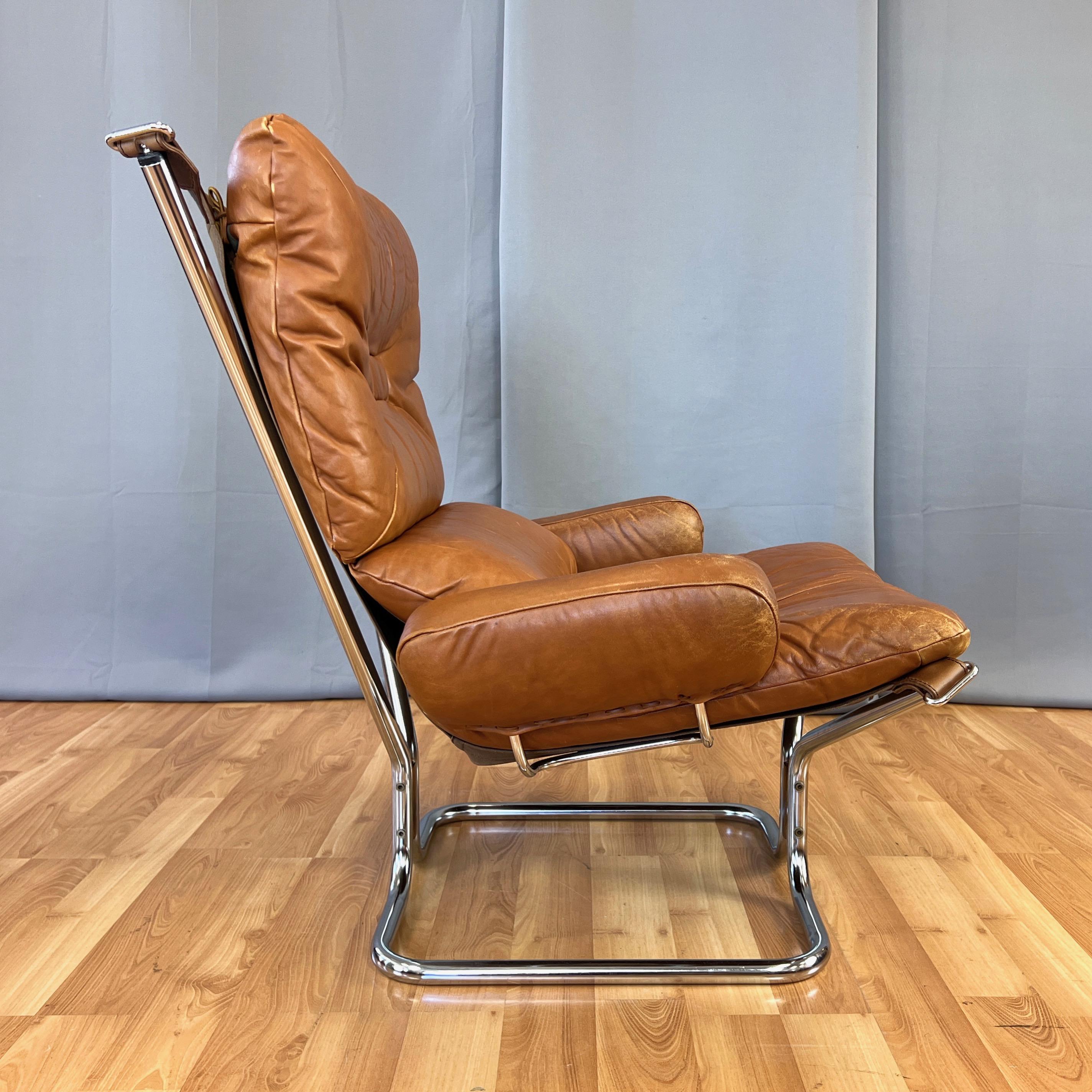 Steel Harald Relling for Westnofa Leather and Chrome Wing Lounge Chair, Norway, 1970s