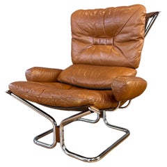 Harald Relling for Westnofa Leather and Chrome Wing Lounge Chair, Norway, 1970s