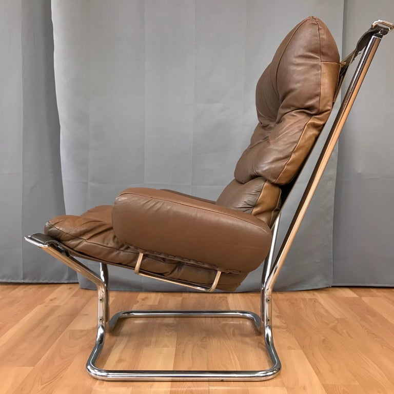 Harald Relling for Westnofa "Wing" Leather and Chrome Lounge Chair at