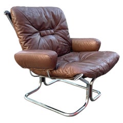 Harald Relling for Westnofa Wing Wingback Brown Leather Lounge Chair