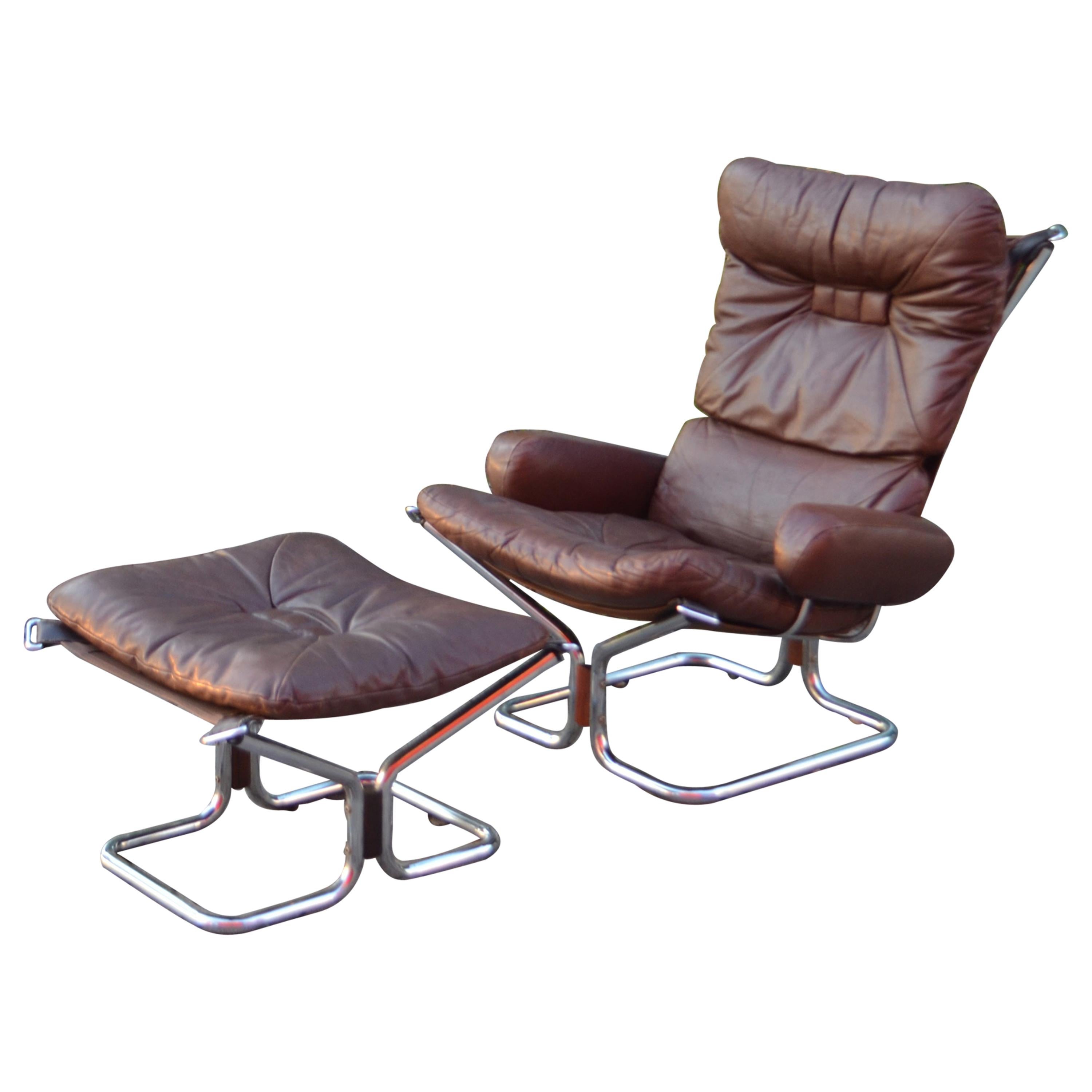 Harald Relling for Westnofa Wing Wingback Brown Leather Lounge Chair