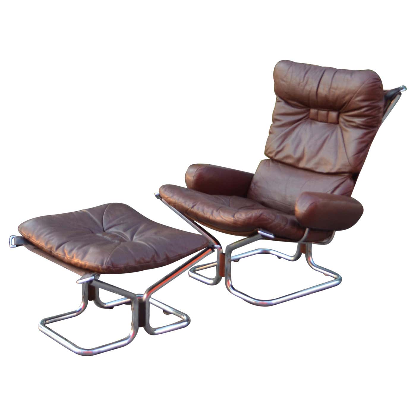 Harald Relling for Westnofa Wing Wingback Brown Leather Lounge Chair ...