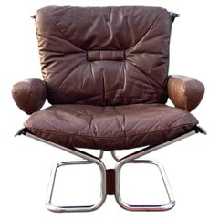 Harald Relling for Westnofa Wing Wingback Brown Leather Lounge Chair