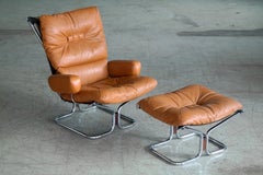 Harald Relling "Wing" Chair and Ottoman in Cognac Leather for Westnofa