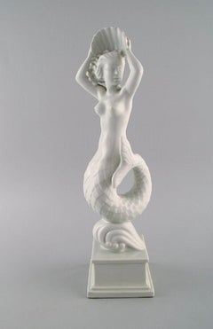 Harald Salomon, Rörstrand, Art Deco Blanc De Chine Figure, Mermaid