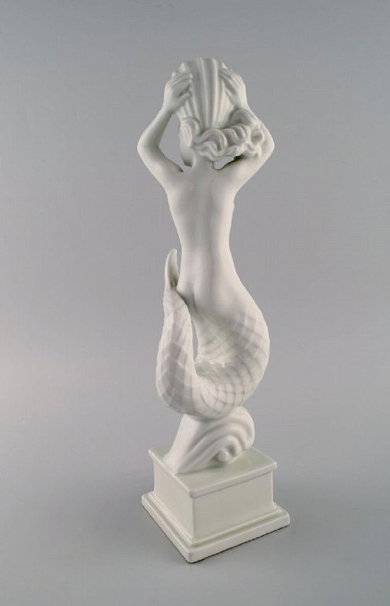 Porcelain Harald Salomon, Rörstrand, Art Deco Blanc De Chine Figure, Mermaid