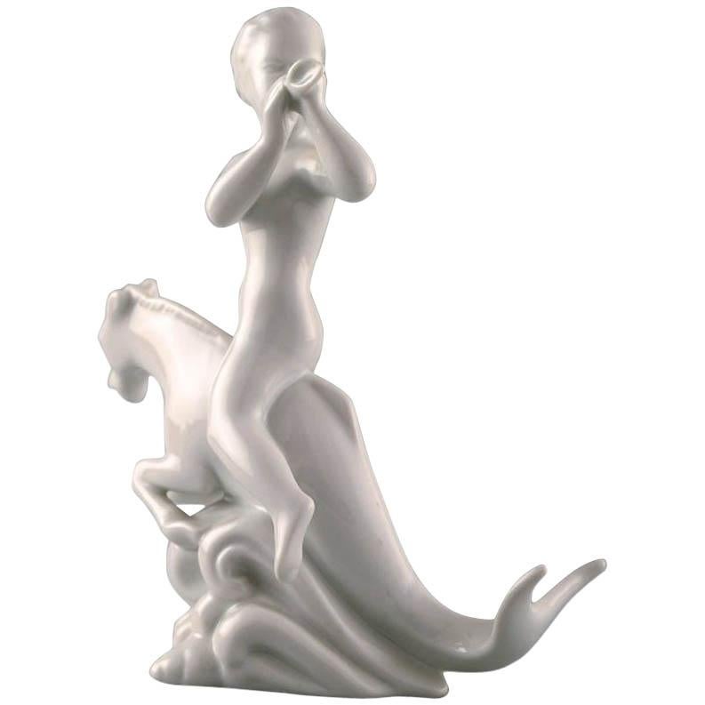 Harald Salomon for Rörstrand, Blanc de Chine or White Glazed Figure of a Fawn