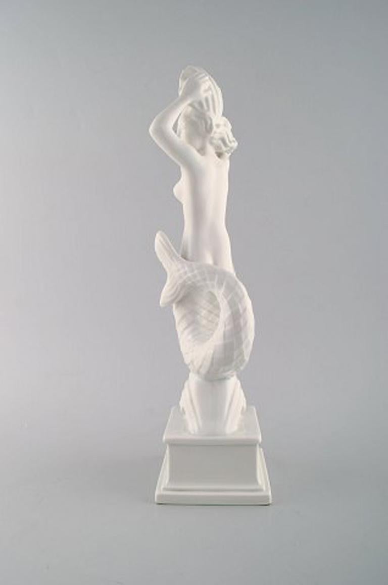 Swedish Harald Salomon for Rörstrand, Blanc de Chine / White-Glazed Figure of Mermaid