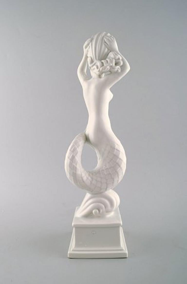 Harald Salomon for Rörstrand, Blanc de Chine / White-Glazed Figure of Mermaid In Excellent Condition In Copenhagen, DK