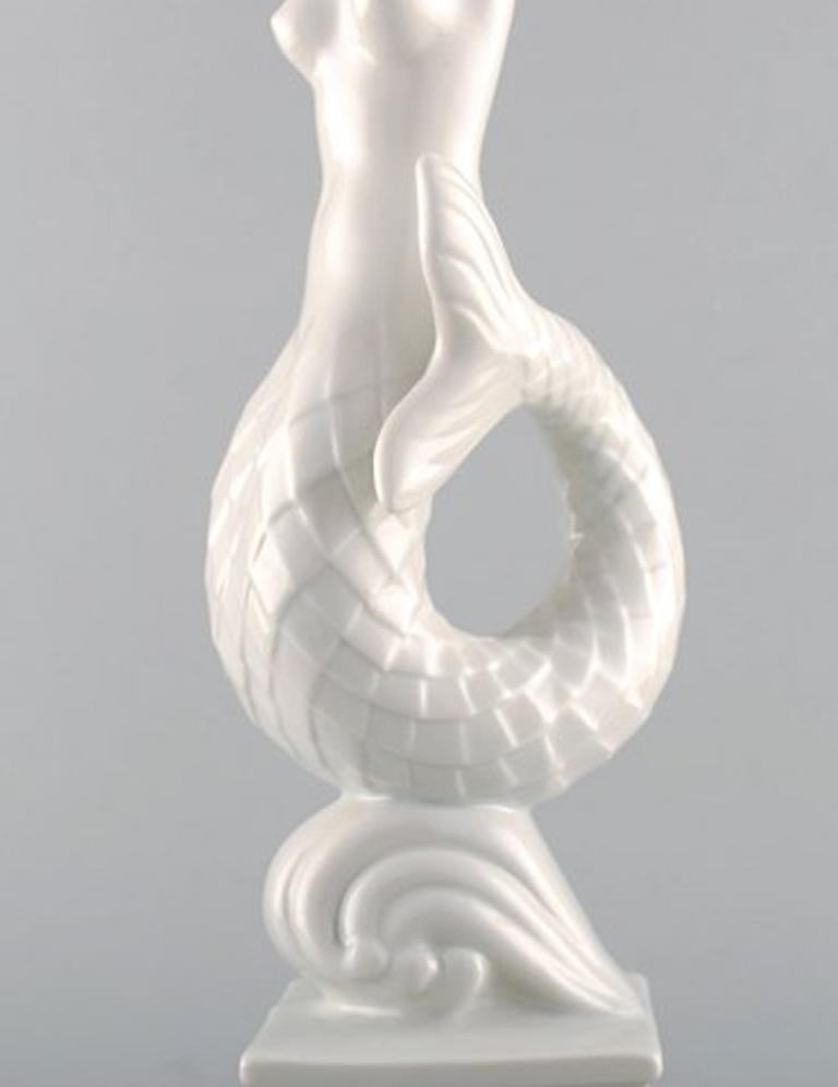 20th Century Harald Salomon for Rörstrand, Blanc de Chine / White-Glazed Figure of Mermaid
