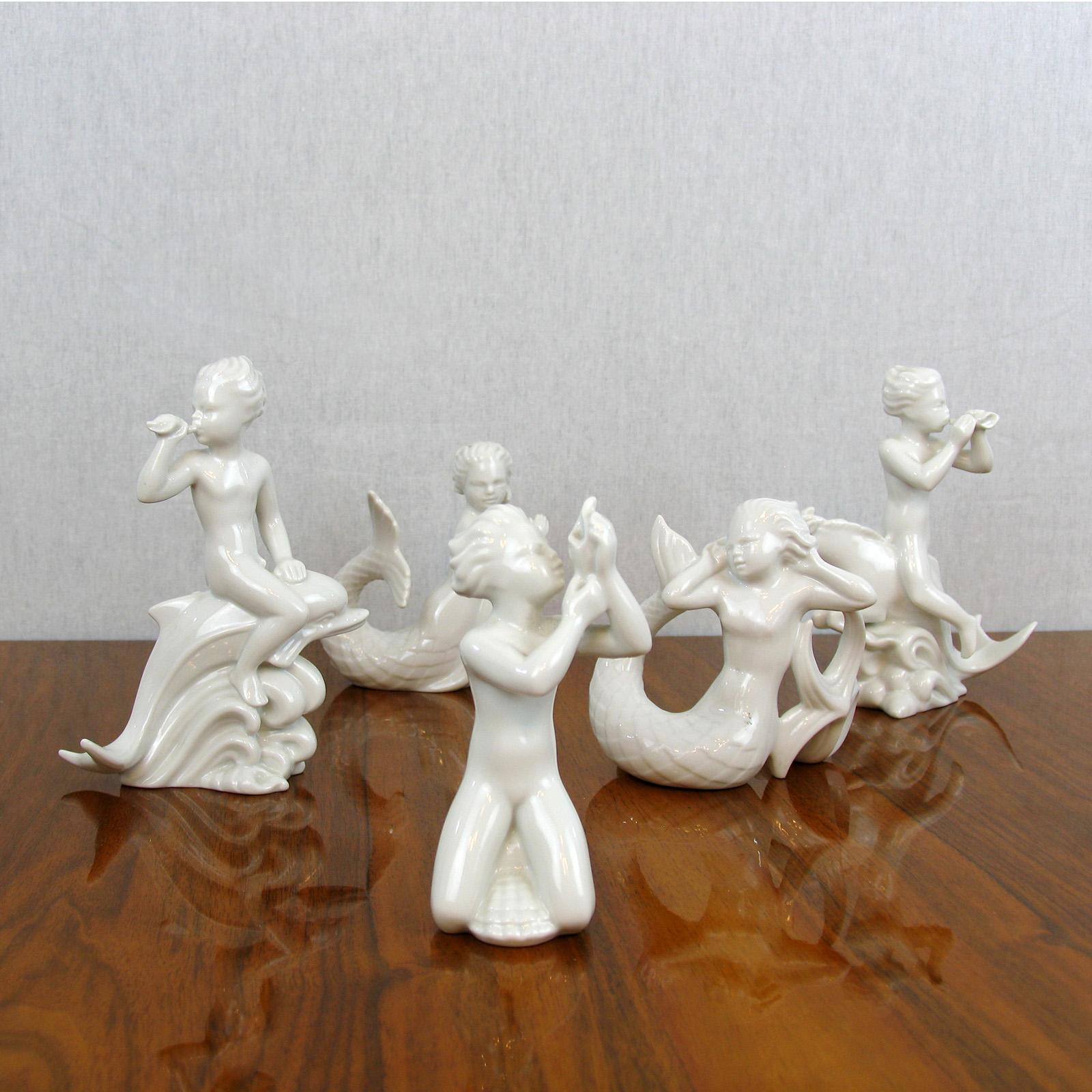 Swedish Harald Salomon for Rörstrand, Blanc de Chine White Glazed Set of Six Figurines For Sale