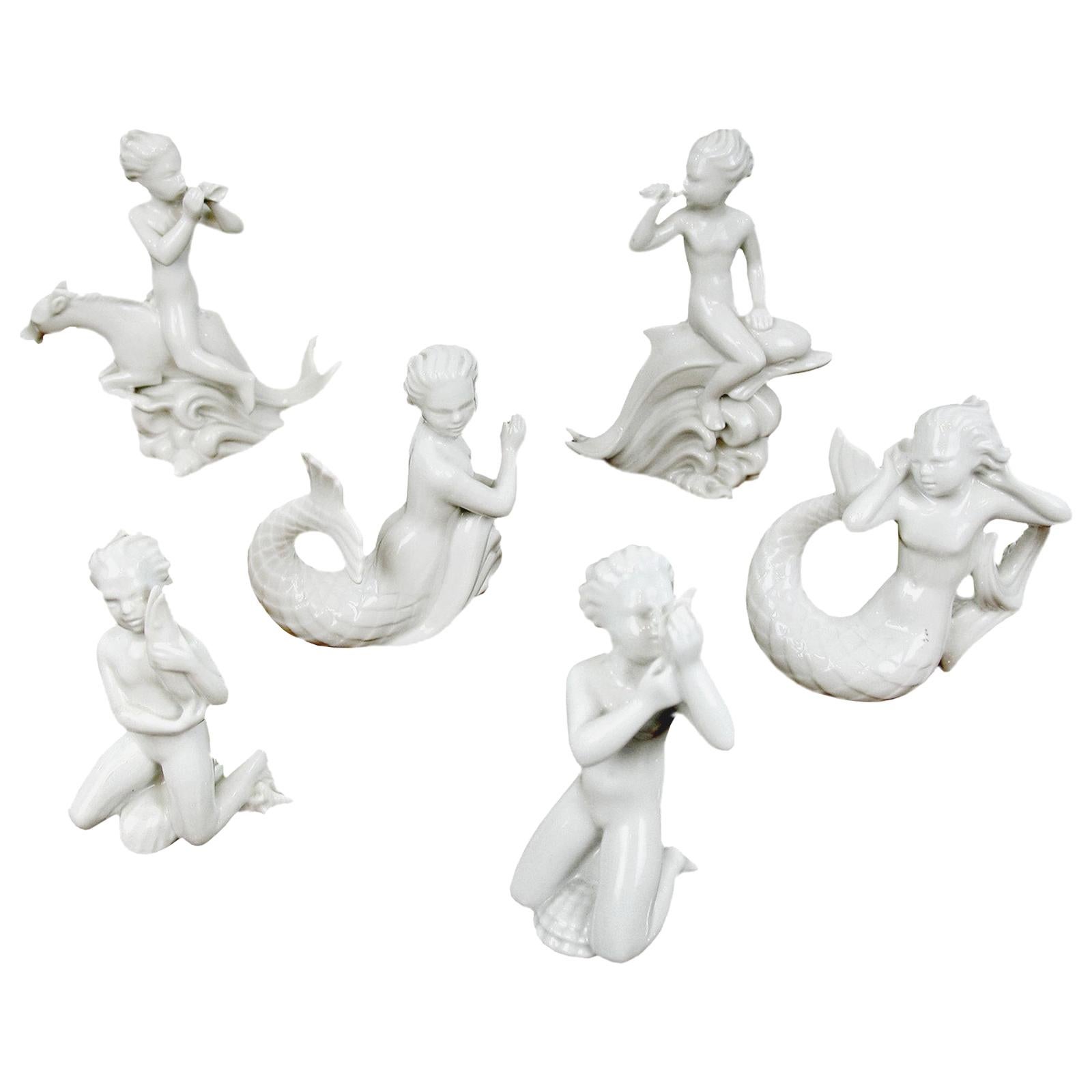 Harald Salomon for Rrstrand, ensemble de six figurines émaillées blanches Blanc de Chine en vente