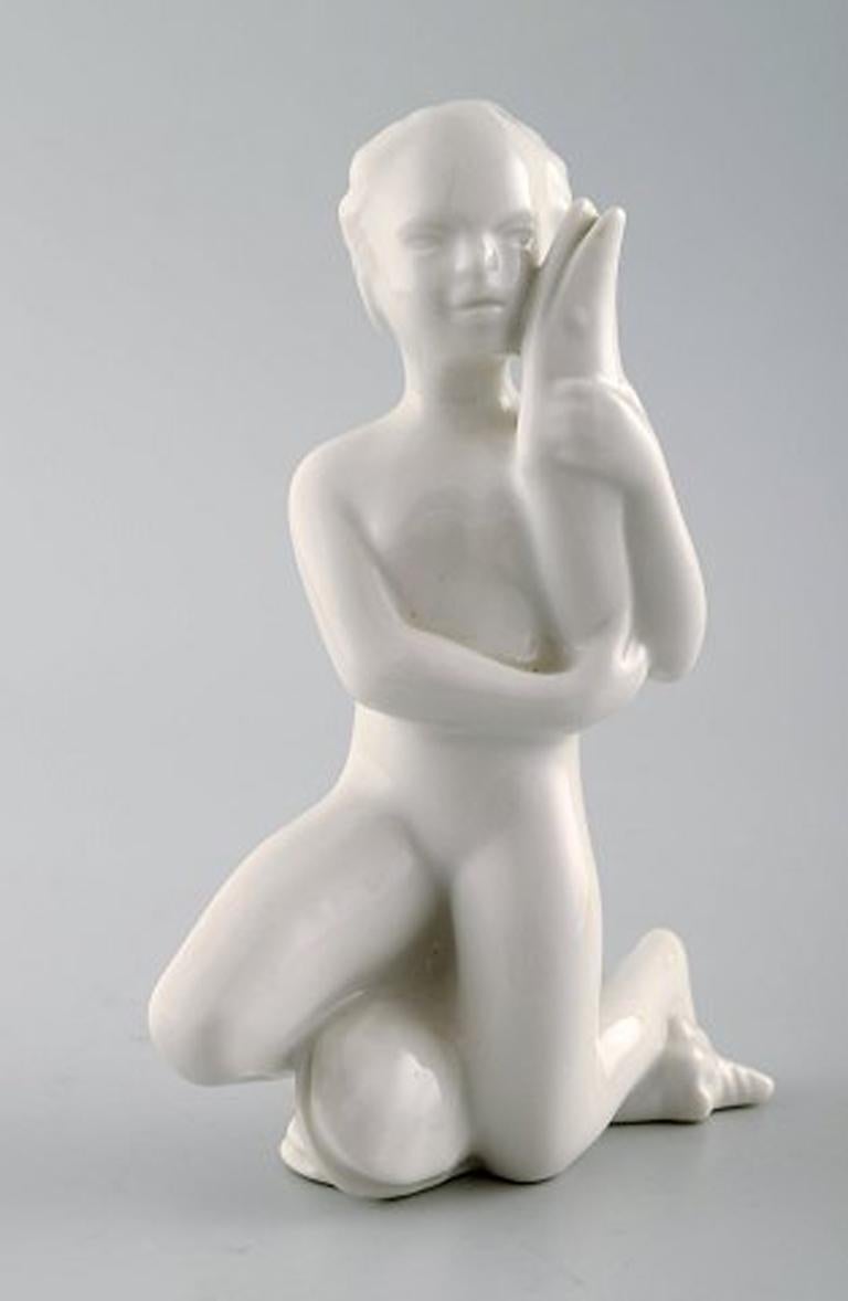 20th Century Harald Salomon for Rörstrand, Four White Glazed Figures of Sea Children