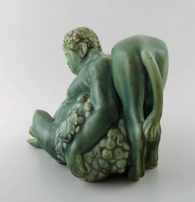 Art Deco Harald Salomon for Rörstrand, Green Glazed Pottery Figure of Bacchus and Donkey For Sale