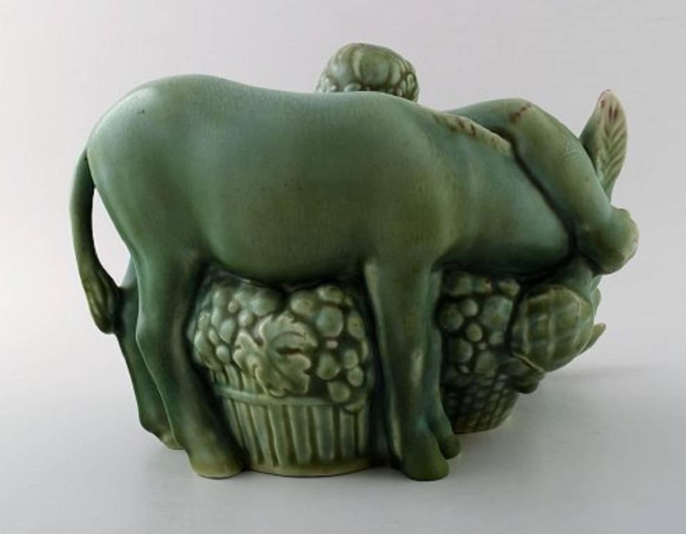 Harald Salomon for Rörstrand, Green Glazed Pottery Figure of Bacchus and Donkey In Excellent Condition For Sale In Copenhagen, DK