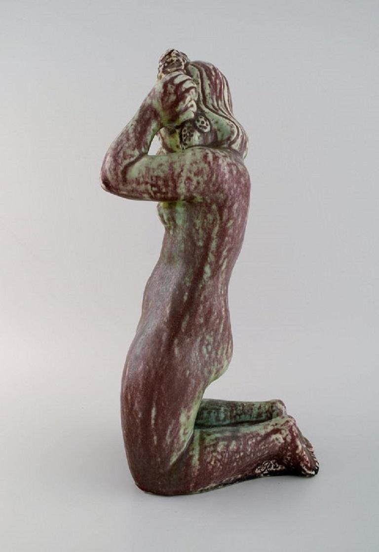 Glazed Harald Salomon for Rörstrand, Large Unique Sculpture of Naked Woman For Sale