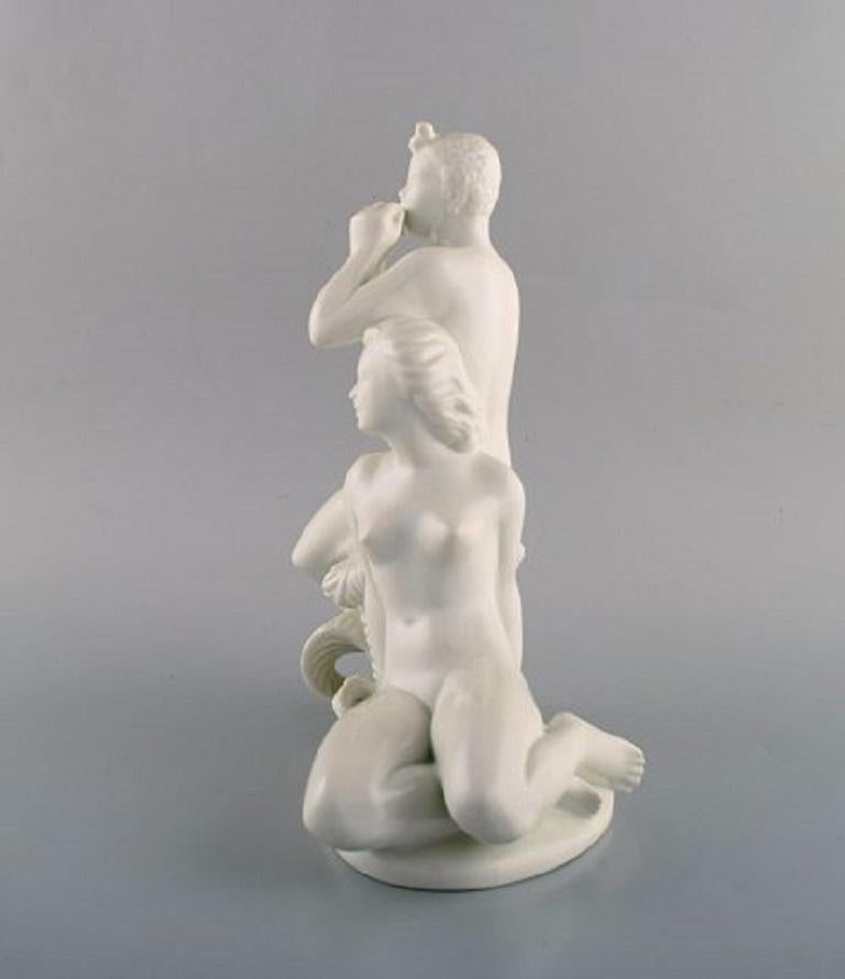 Swedish Harald Salomon for Rörstrand, White Glazed Porcelain Art Deco Figure, 1940s