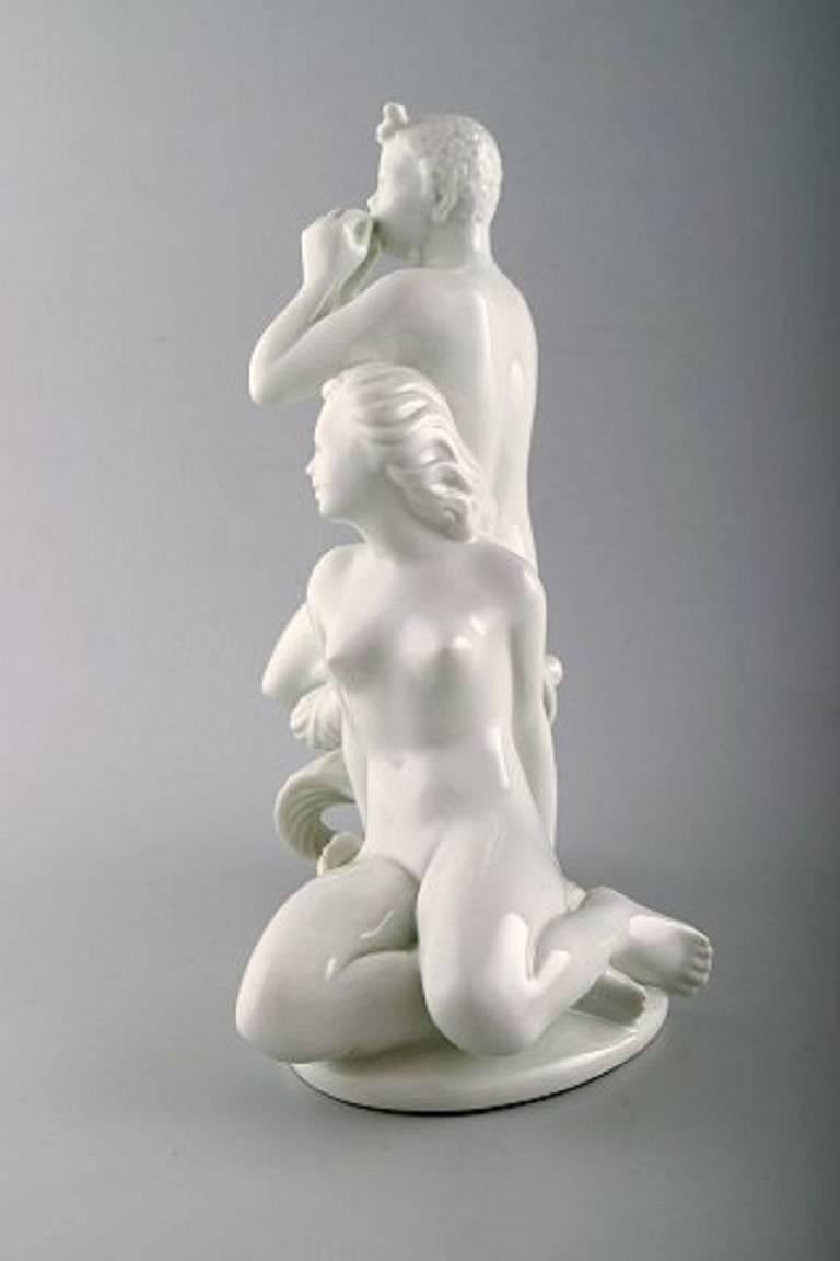 Swedish Harald Salomon, Rörstrand, White Glazed Porcelain Art Deco Figure