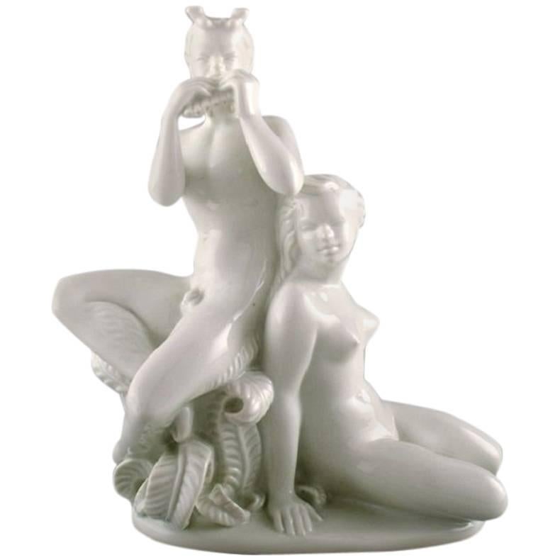 Harald Salomon, Rörstrand, White Glazed Porcelain Art Deco Figure