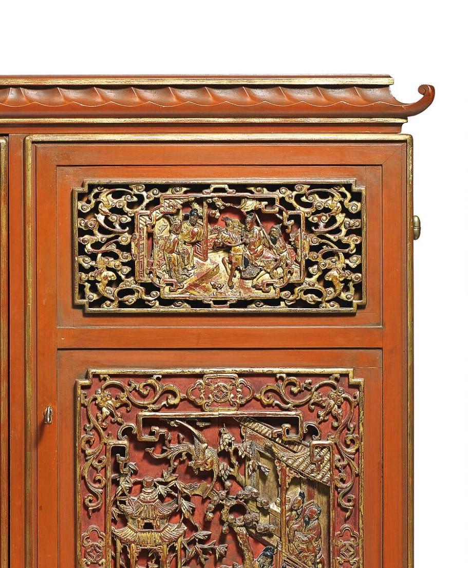 Art Nouveau Harald Westerberg A Red Lacquered “Swedish Grace” à la Chinoise Bar Cabinet For Sale