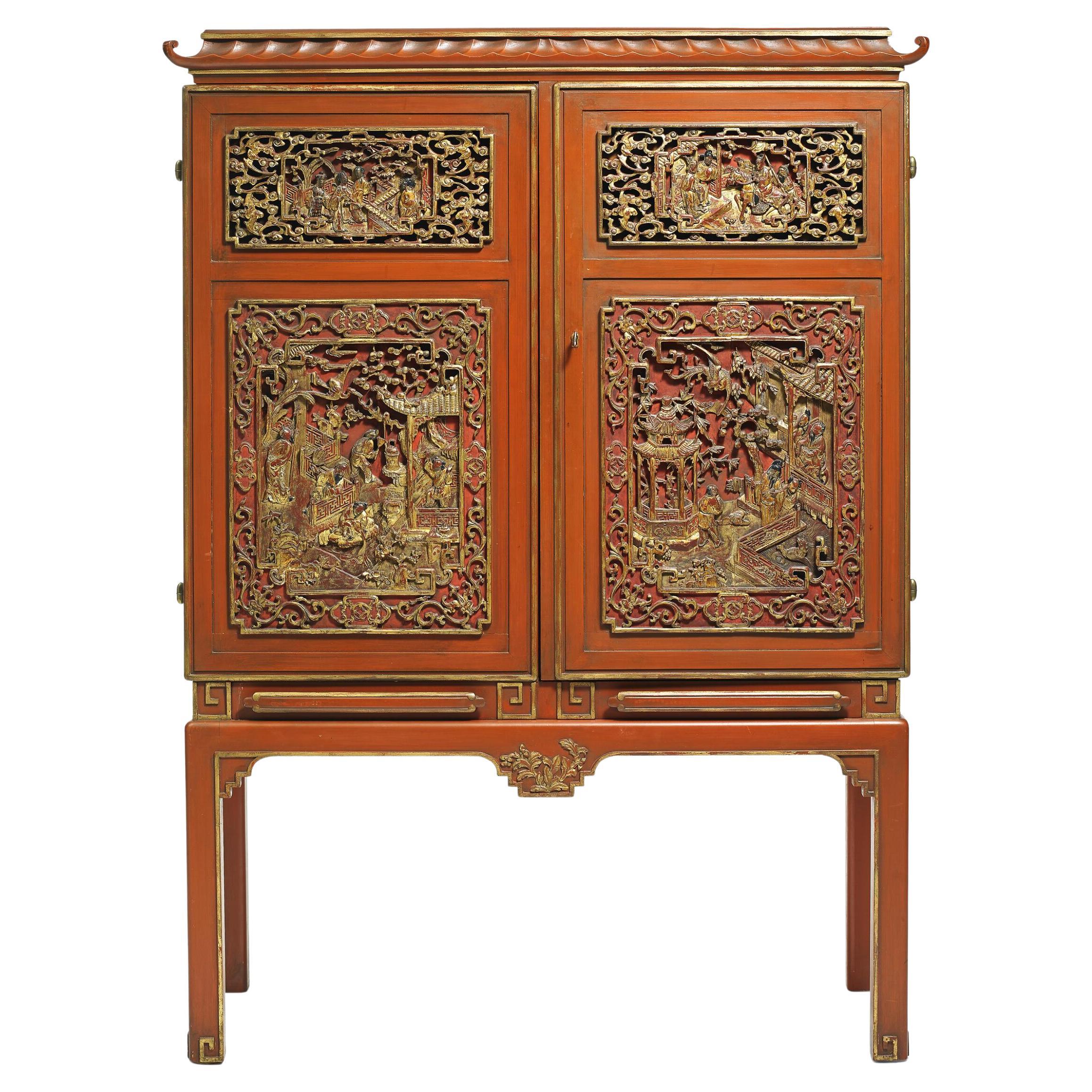 Harald Westerberg A Red Lacquered “Swedish Grace” à la Chinoise Bar Cabinet For Sale