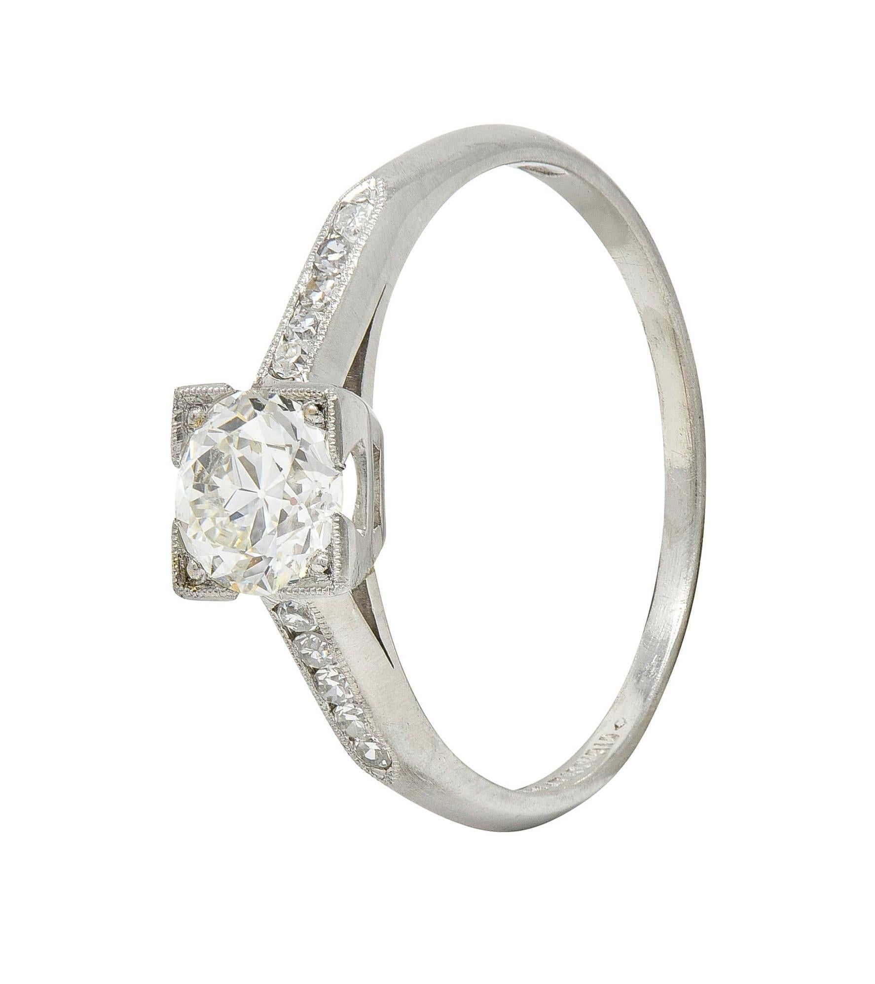 Harber Vintage 0.76 CTW Old European Diamond Platinum Vintage Engagement Ring For Sale 5