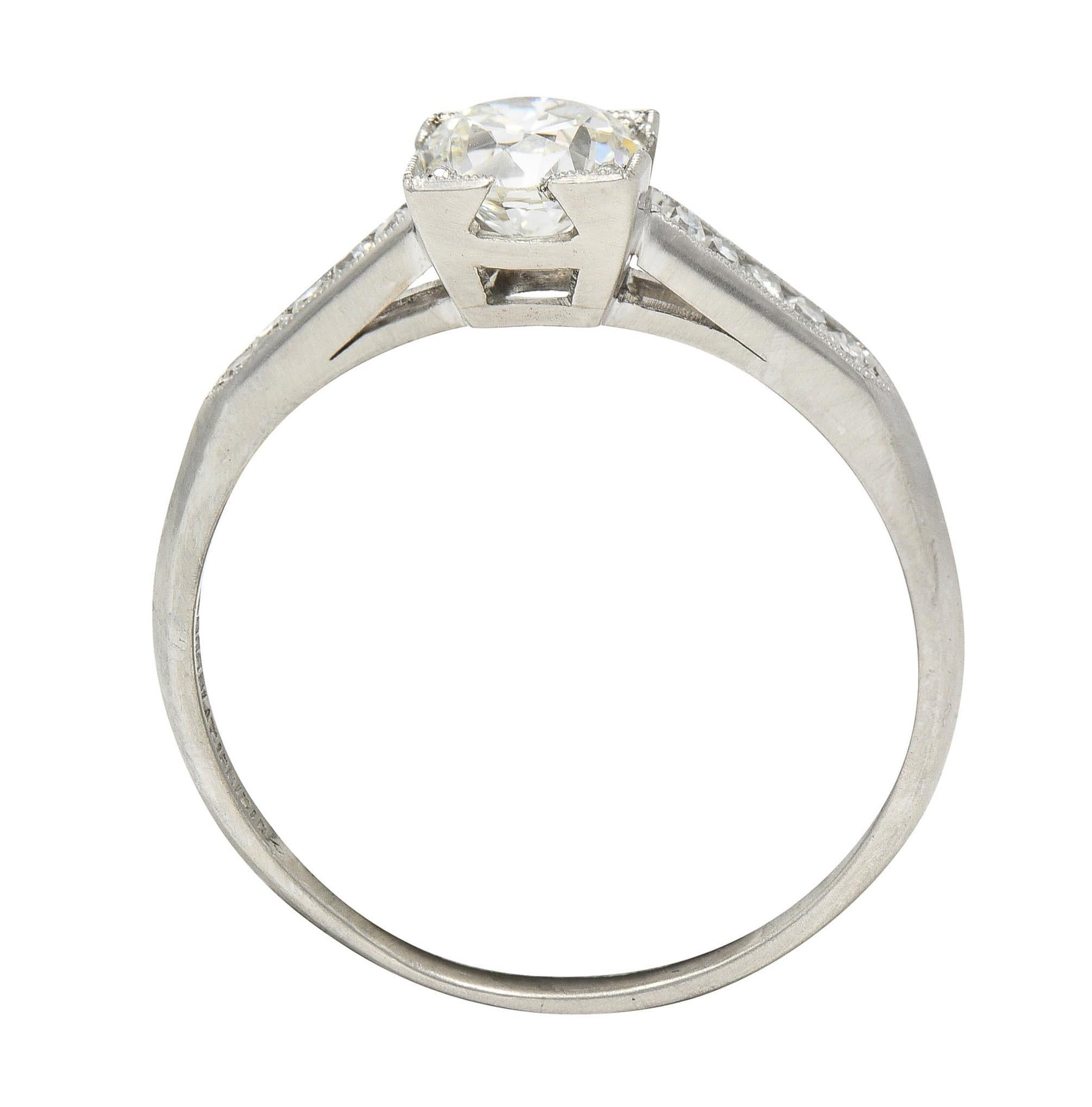 Harber, bague de fiançailles vintage en platine avec diamant européen ancien de 0,76 carat poids total en vente 6