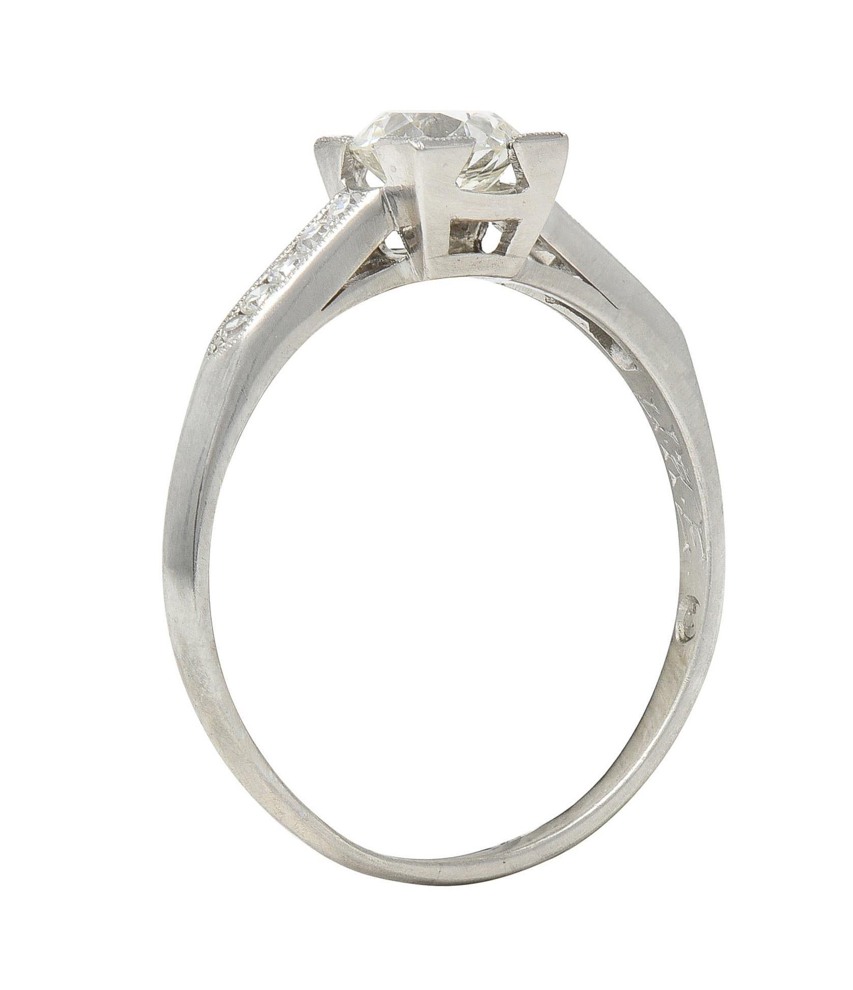 Harber Vintage 0.76 CTW Old European Diamond Platinum Vintage Engagement Ring For Sale 7