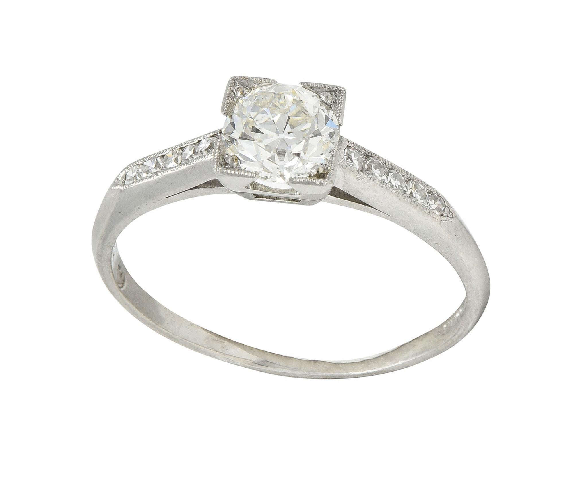 Harber Vintage 0.76 CTW Old European Diamond Platinum Vintage Engagement Ring For Sale 8