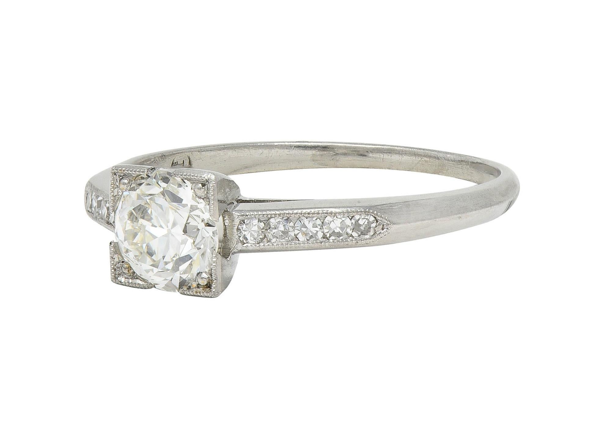 Harber, bague de fiançailles vintage en platine avec diamant européen ancien de 0,76 carat poids total en vente 1