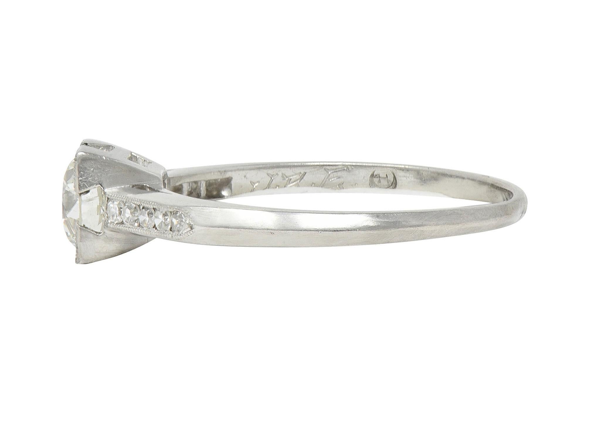Harber Vintage 0.76 CTW Old European Diamond Platinum Vintage Engagement Ring For Sale 2