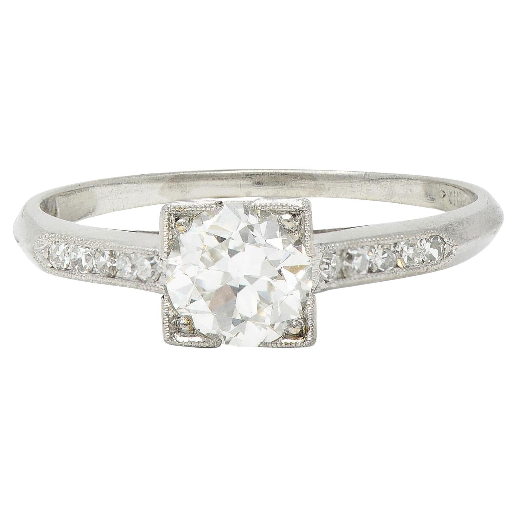 Harber, bague de fiançailles vintage en platine avec diamant européen ancien de 0,76 carat poids total en vente