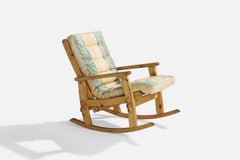Harbo, Rocking Lounge Chair, Pine, Fabric, Sweden, 1980s