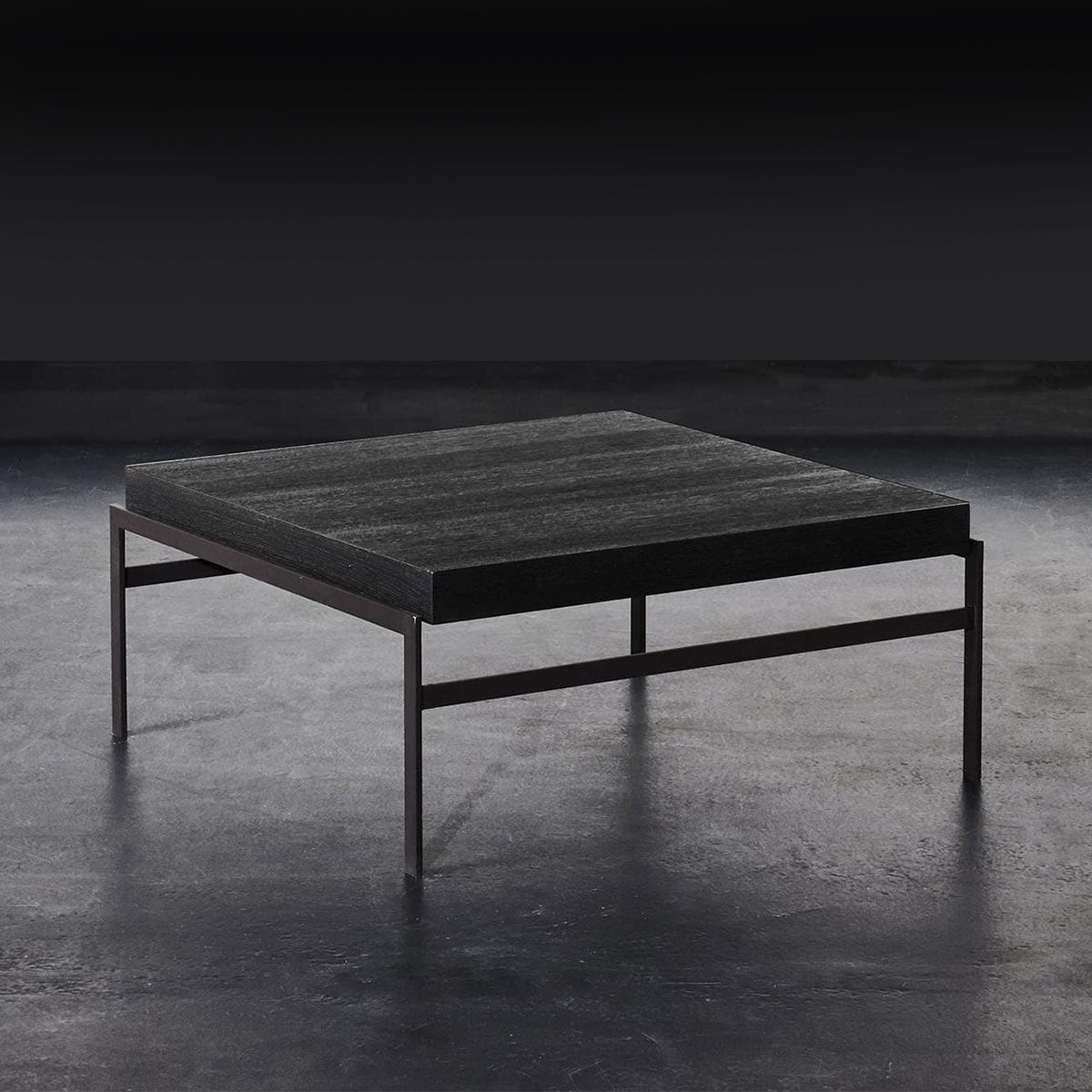 Coffee table harbor with black oak veneer
table top and with black finished metal base.