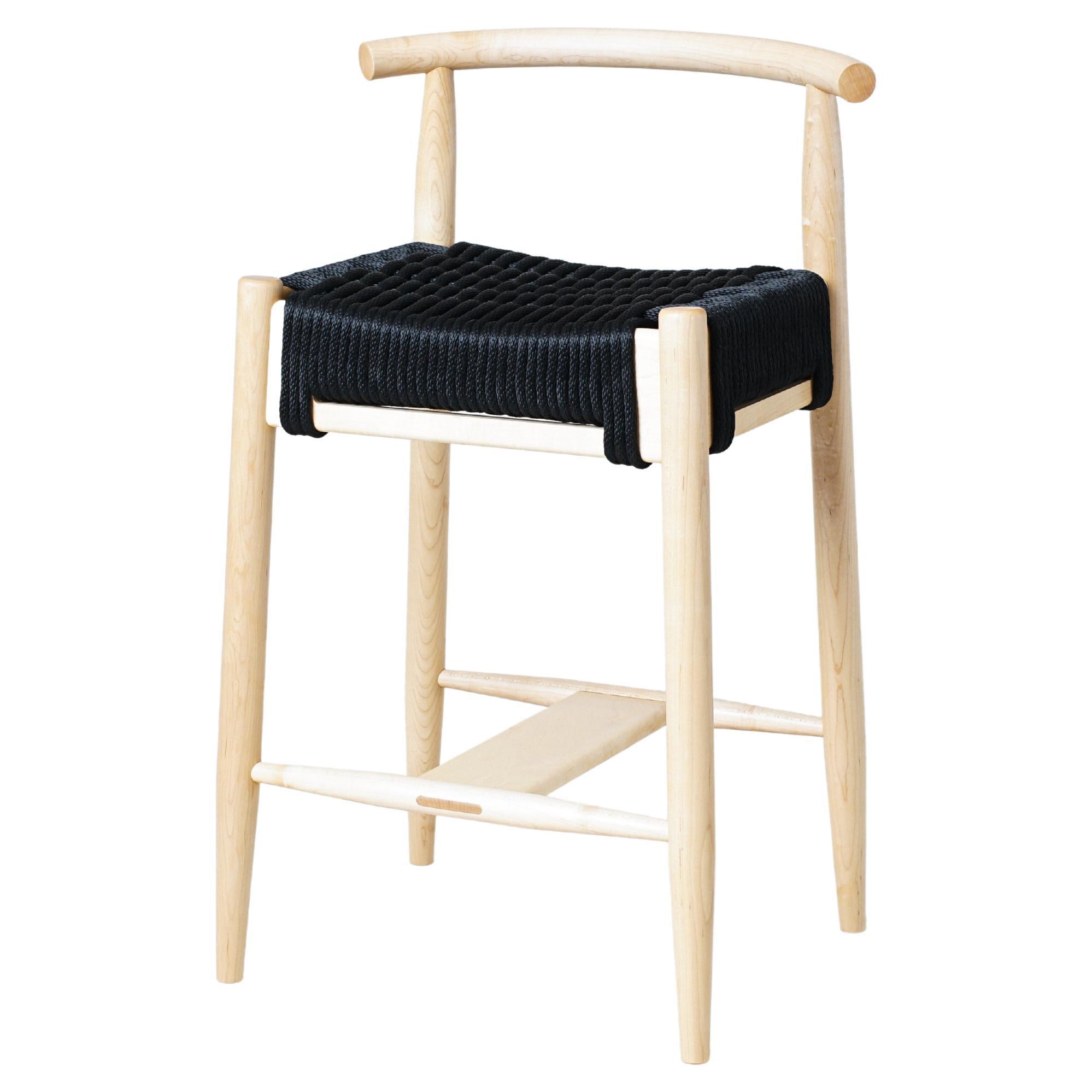 Harbor-Thekenhocker, handgefertigter moderner Seilsitz-Thekenhocker mit Rückenlehne