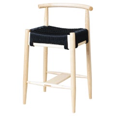 Harbor-Thekenhocker, handgefertigter moderner Seilsitz-Thekenhocker mit Rückenlehne