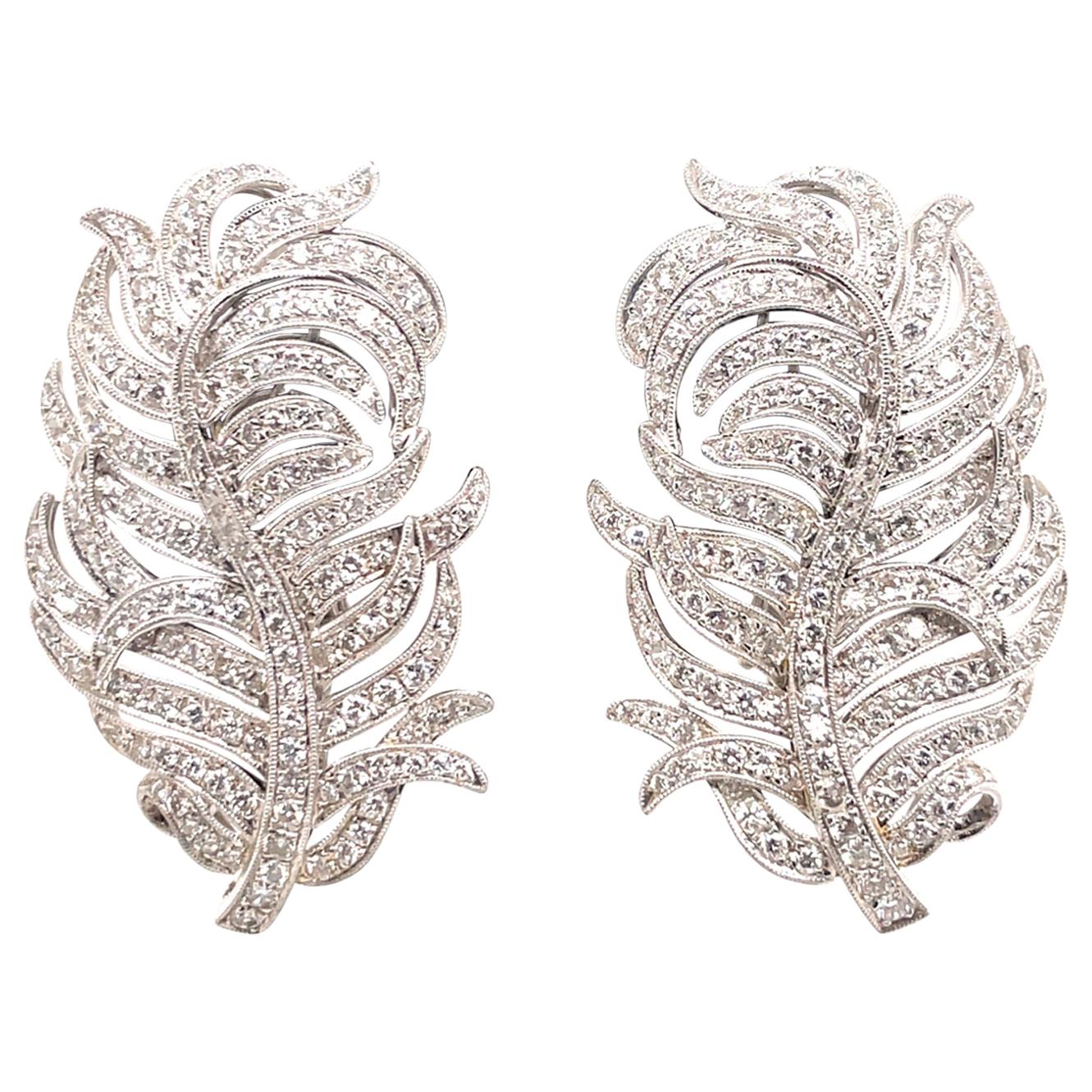 Harbor D. Boucles d'oreilles à feuilles florales en or blanc 18 carats et diamants de 4 carats en vente