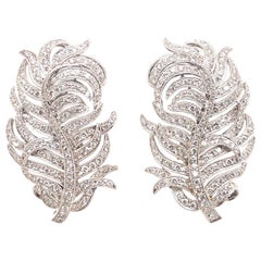 Harbor D. Diamond Floral Leaf Earrings 4 Carat 18 Karat White Gold
