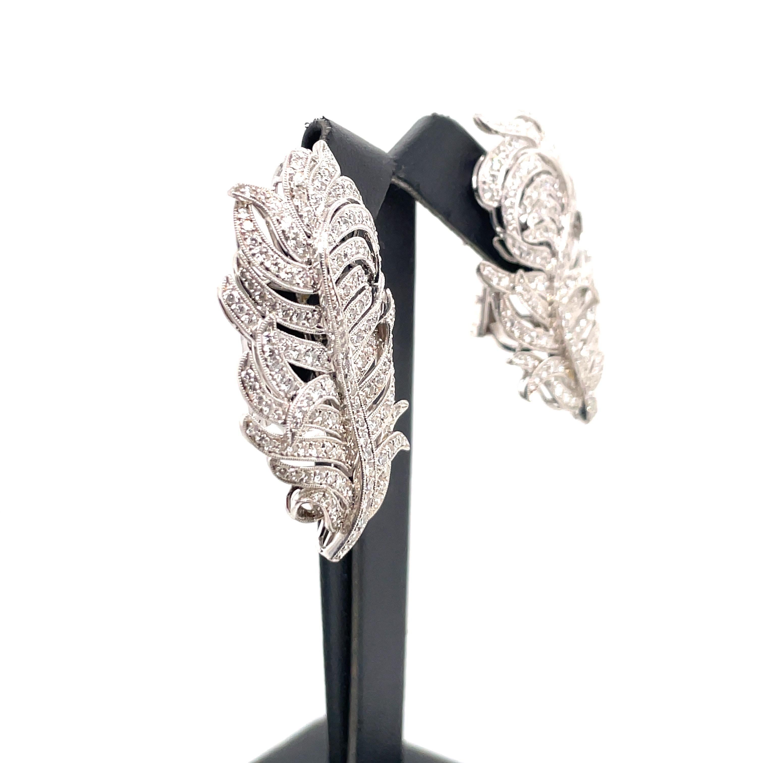 Harbor D. Diamond Floral Leaf Earrings 4 Carat 18 Karat White Gold In Excellent Condition For Sale In New York, NY