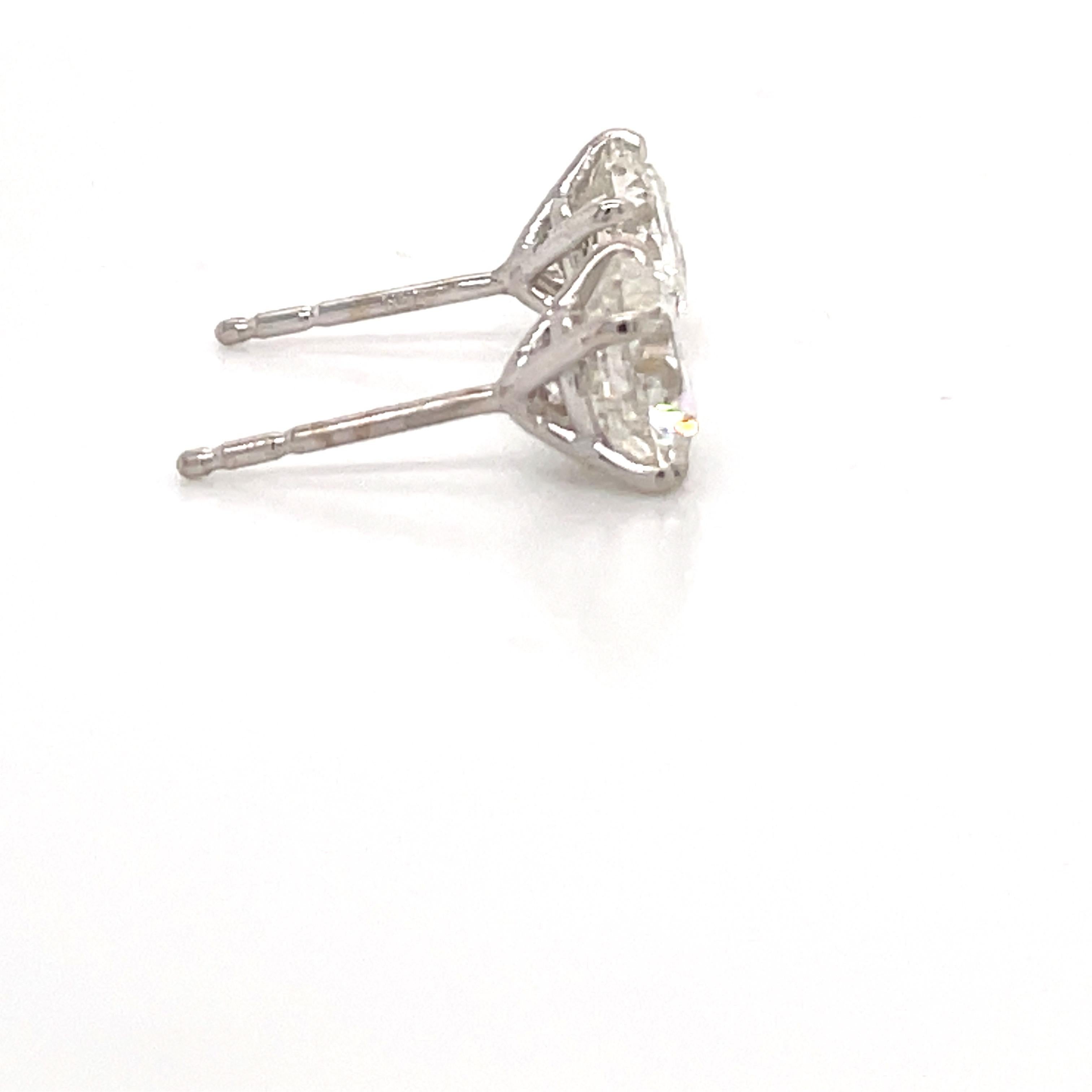 Women's or Men's Harbor D. Diamond Stud Earrings 3.03 Carat J SI3-I1 18 Karat White Gold