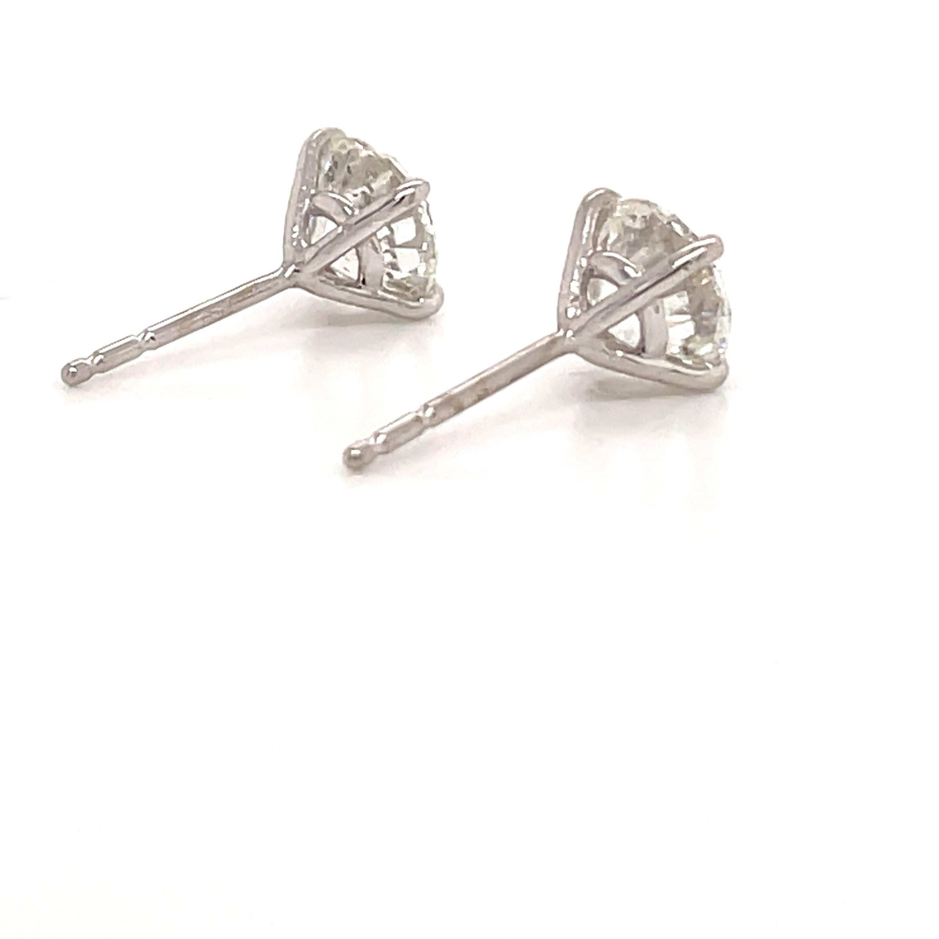 Harbor D. Diamond Stud Earrings 3.03 Carat J SI3-I1 18 Karat White Gold 1