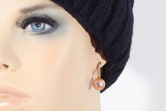 Pink Freshwater Cultured Pearl Diamond Drop Earrings 0.11 Carats 14K Pink Gold