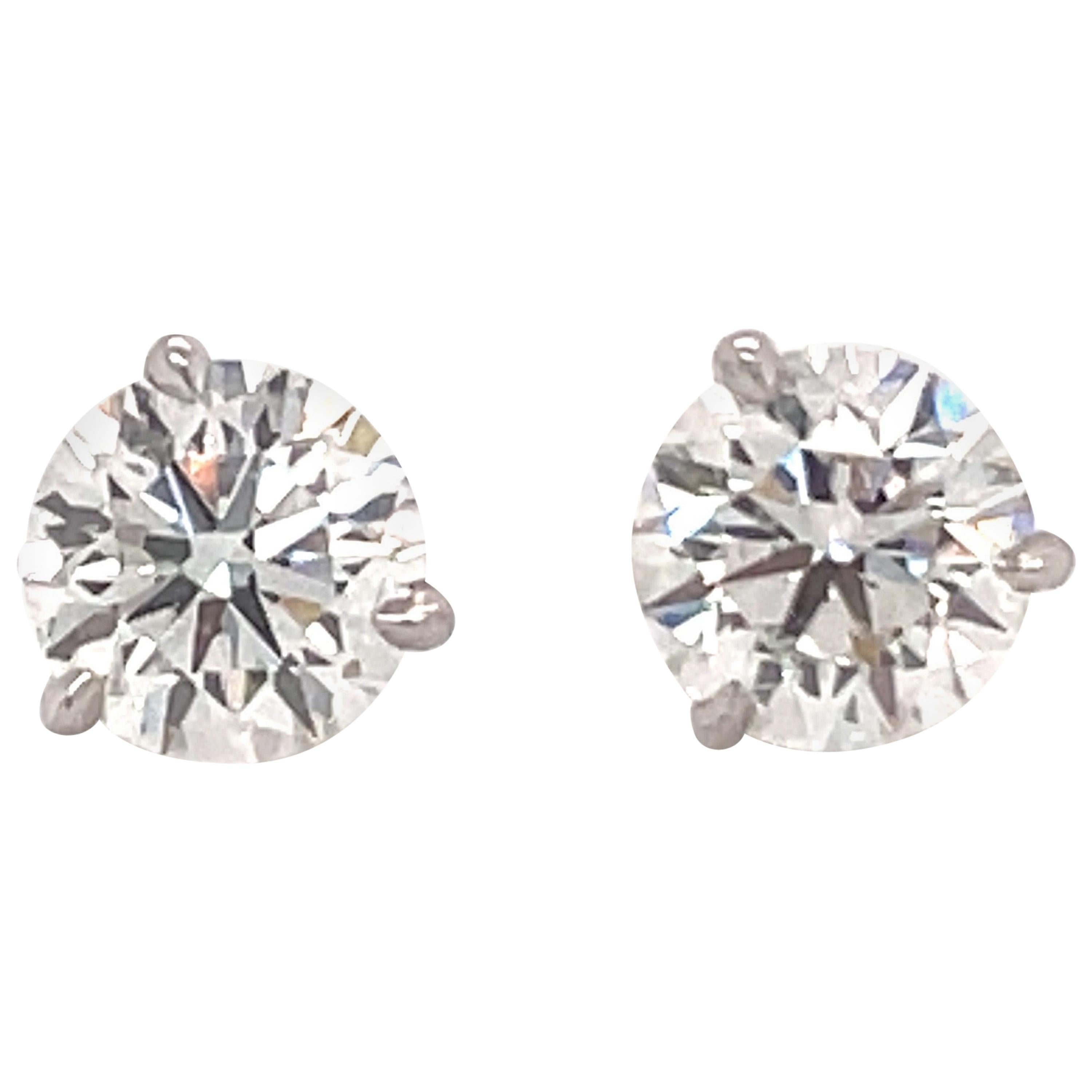 GIA-zertifizierte Diamant-Ohrstecker 1,41 Karat H SI1-SI2 18 Karat Weißgold im Angebot