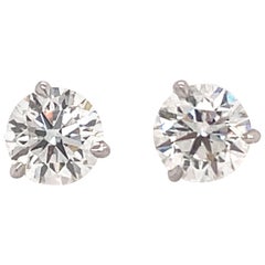 GIA Certified Diamond Stud Earrings 2.41 Carat H SI1-SI2 18 Karat White Gold