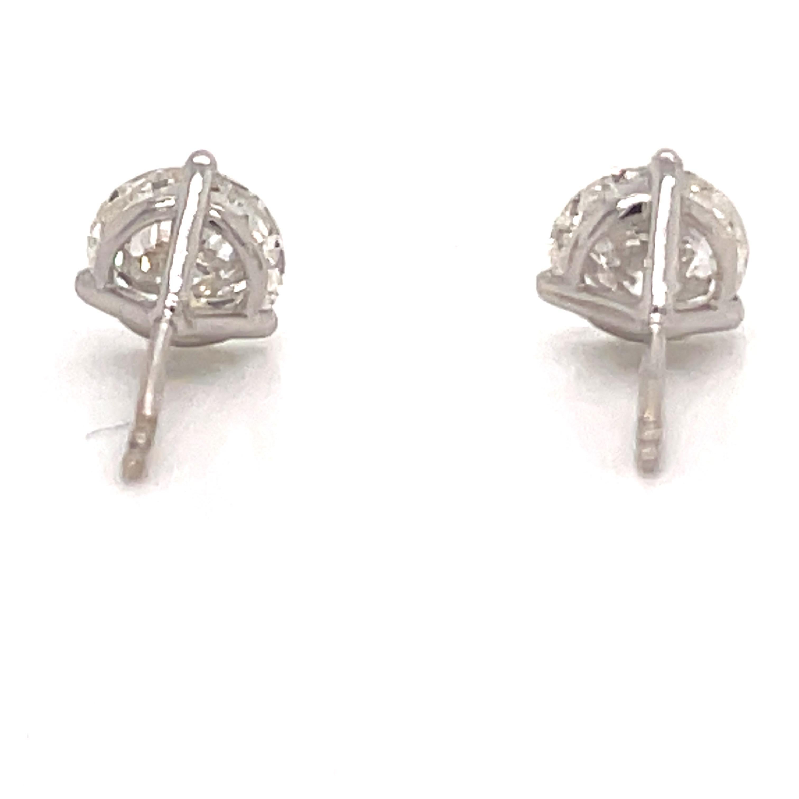 GIA Certified Diamond Stud Earrings 2.41 Carat H SI1-SI2 18 Karat White Gold For Sale 2