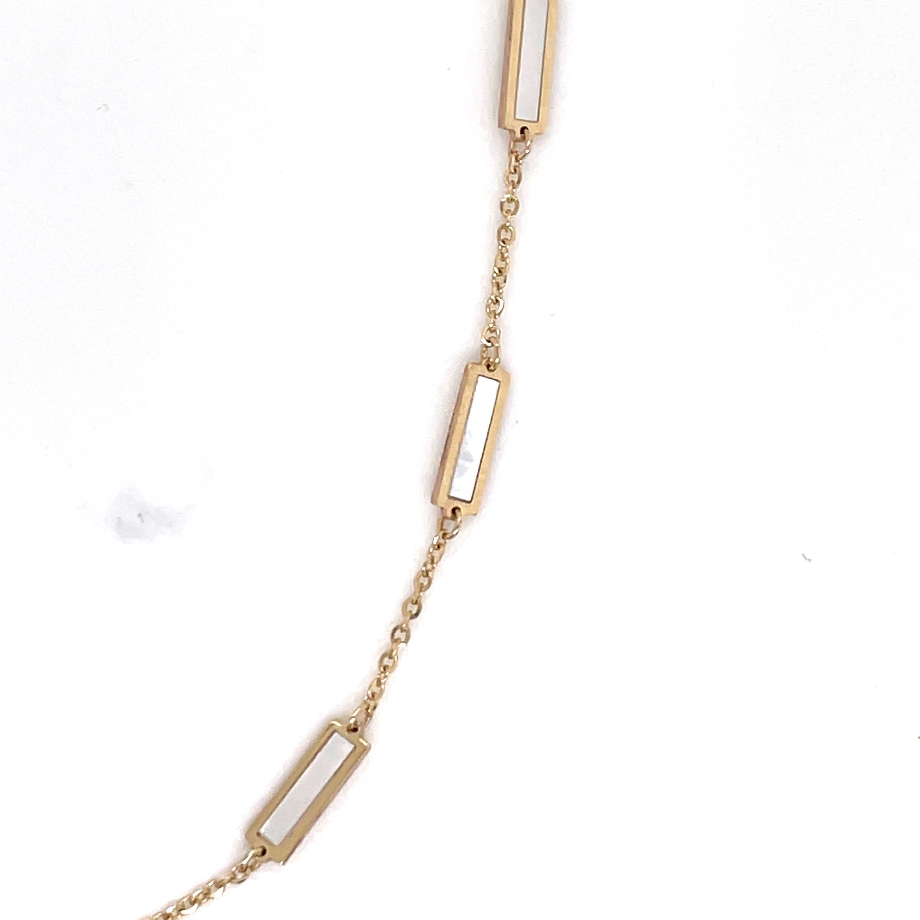 Women's Italian Mother of Pearl Bar Chain Necklace 14 Karat Yellow Gold