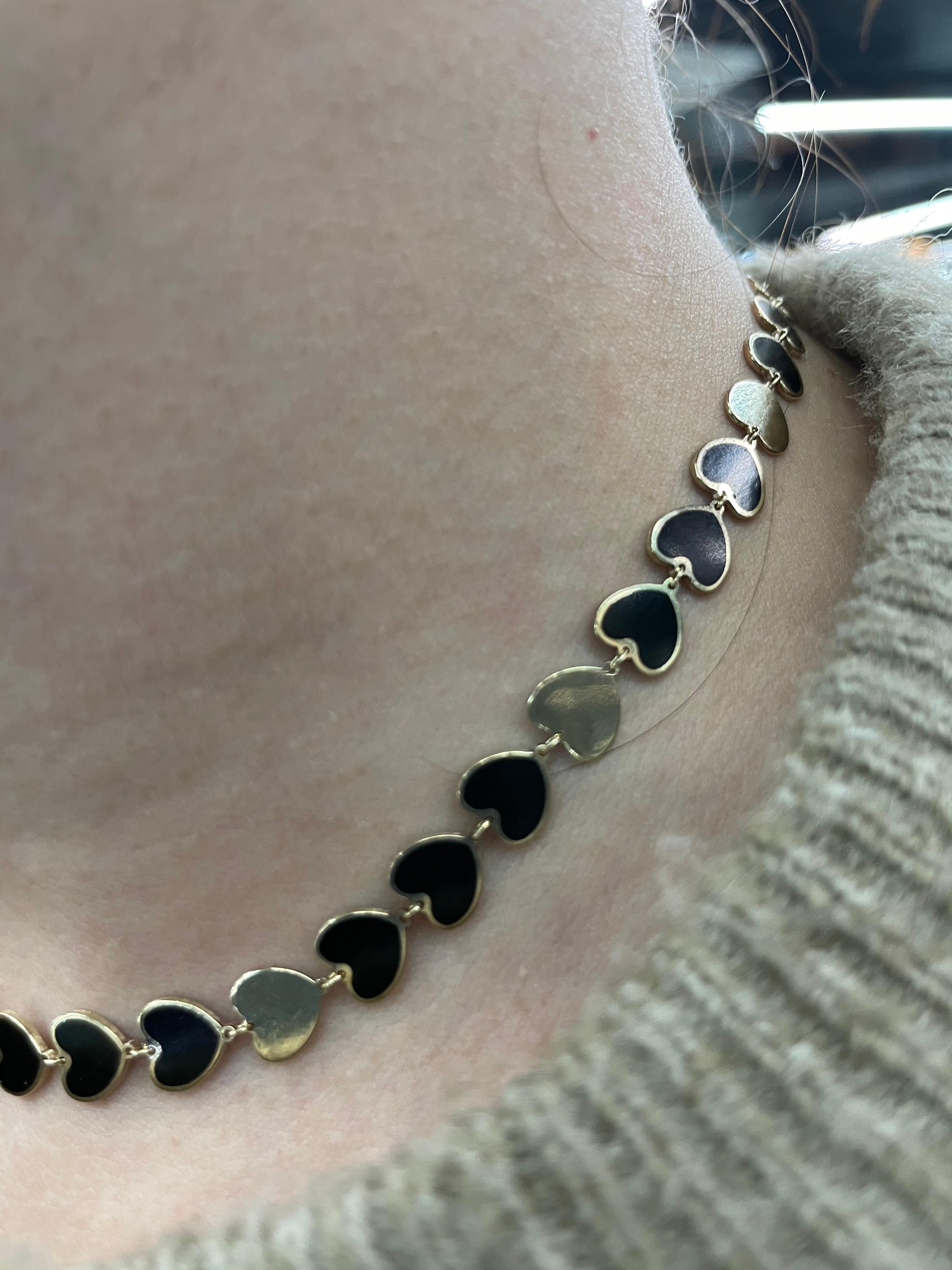 Harbor D., Italienische Onyx-Gold-Herz-Halskette 14 Karat Gelbgold 9,5 Gramm im Angebot 4