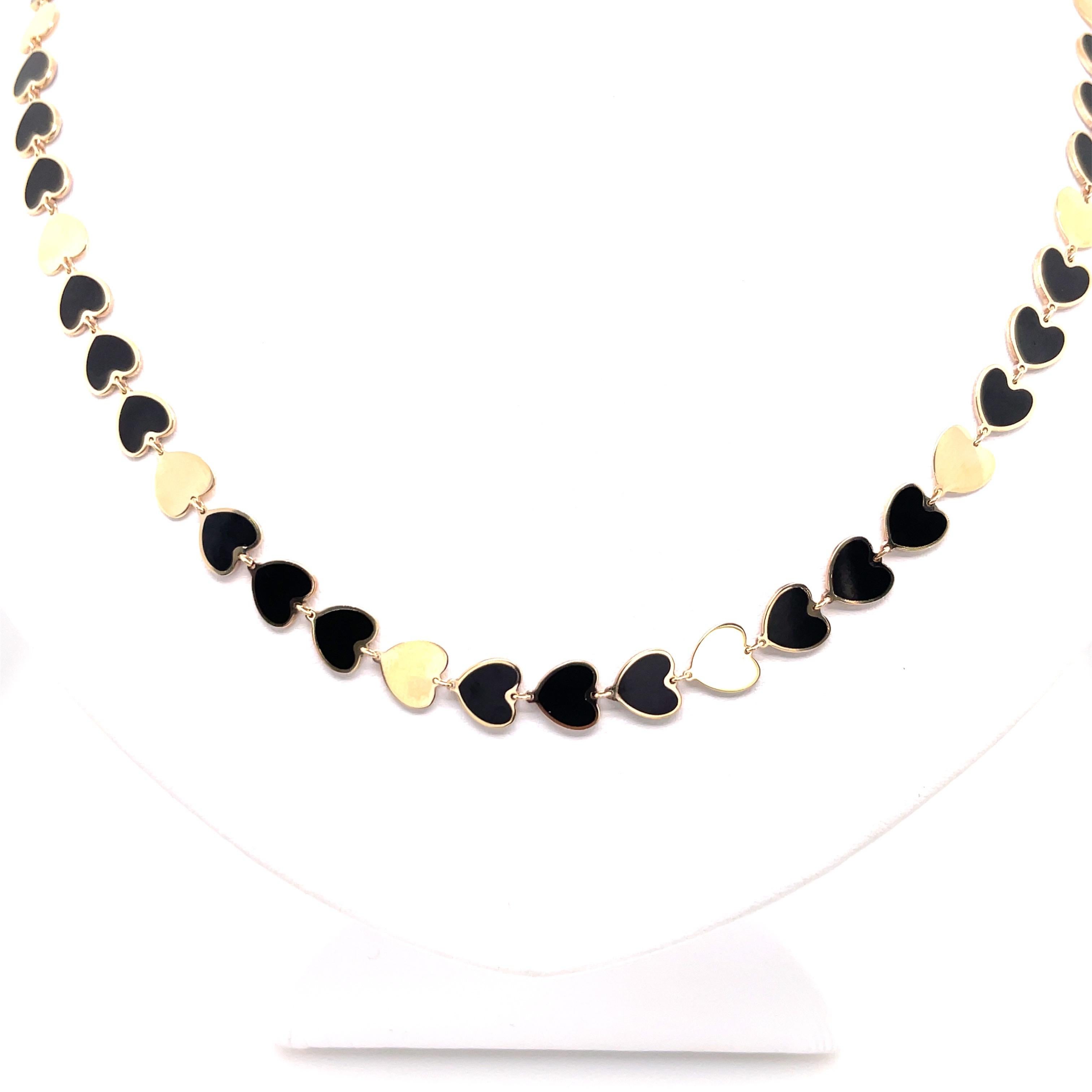 Harbor D., Italienische Onyx-Gold-Herz-Halskette 14 Karat Gelbgold 9,5 Gramm (Zeitgenössisch) im Angebot